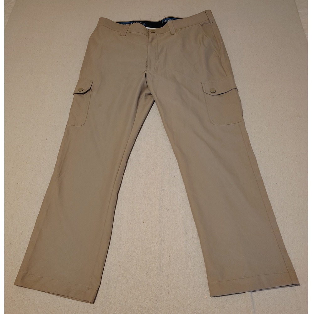 Roundtree & Yorke Performance Mens Cargo Pants 38x30 Khaki Tan Straight Leg